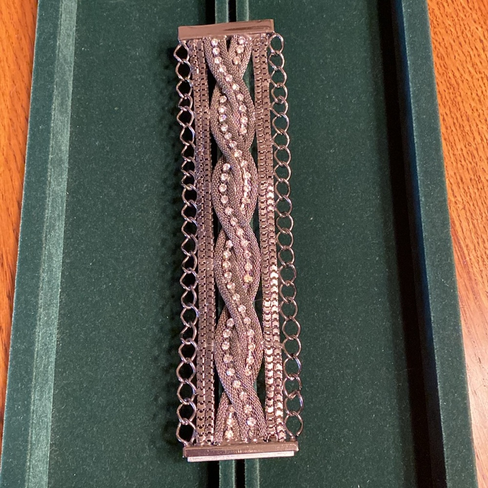 Chunky Silver Tone Crystal Multi-Row Bracelet - Picture 2 of 16